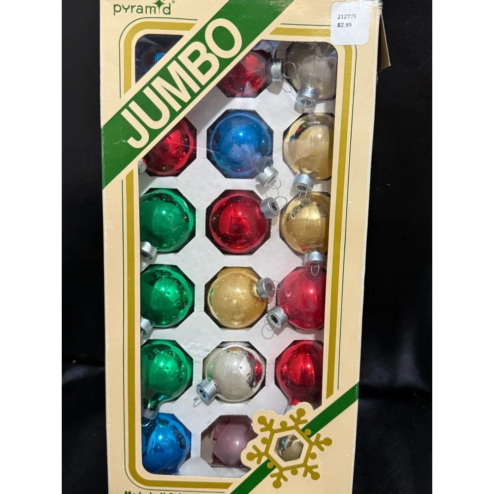 Pyramid Jumbo Christmas Ornaments Red Blue Gold Green Silver‎ 17 Piece Set